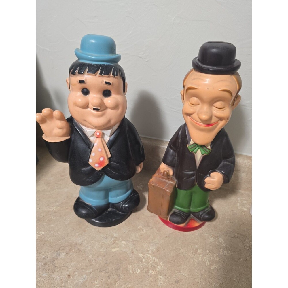 Laurel & Hardy 1972 LARGE Piggy Banks & Plugs Play Pal Plastics 13.5" Harmon